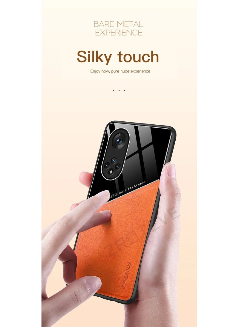 Case Compatible With Huawei Nova 9 Se Cover Luxury Leather And Glass With Car Magnetic Holder Phone Cover Soft Frame Silicone (Black)