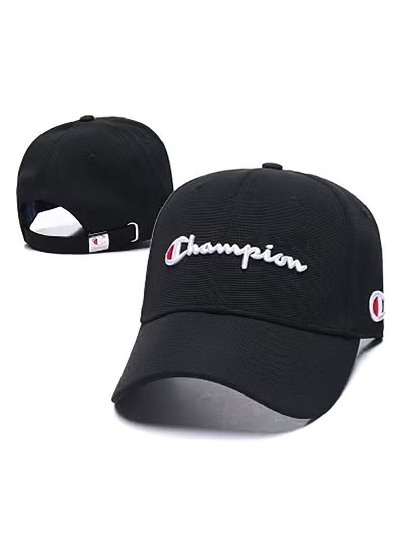 Champion Black Baseball Cap, Classic Embroidered Logo Adjustable Trendy Cap