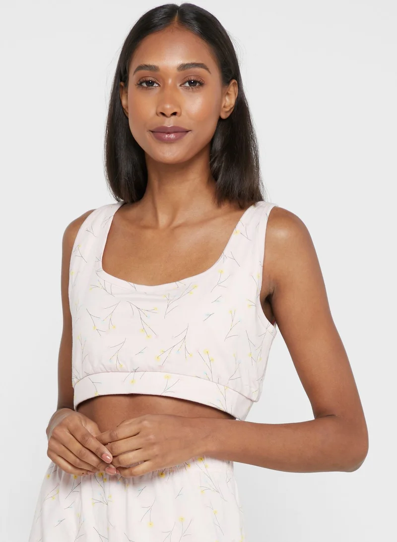 Ivory Rose Crop Top & High Waist Shorts In Spring Print Blush