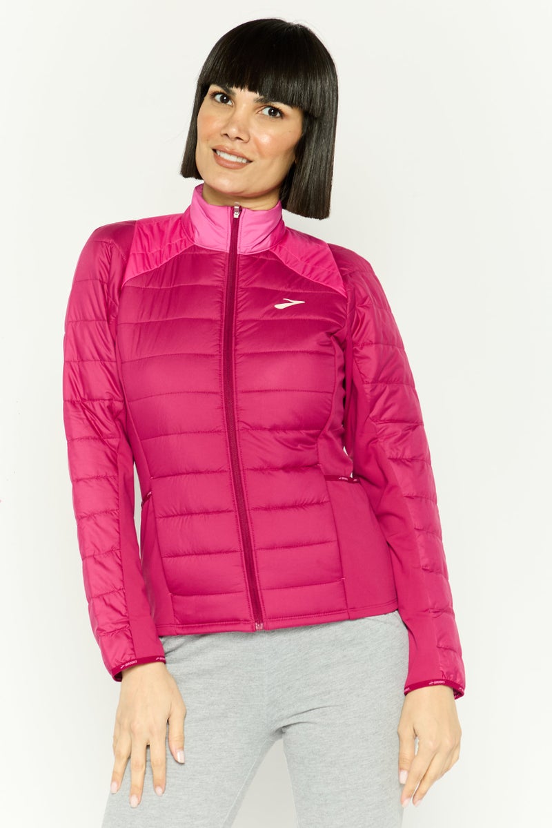 Brooks جاكيت خارجي طويل الأكمام للنساء، رياضي، وردي داكن - Image 1