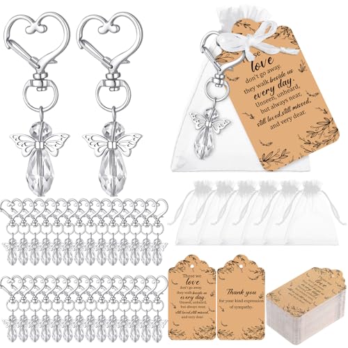 Junkin Funeral Favors Celebration of Life Favors Angel Keychains Thank You Cards for Memorial Guest Return GiftsBrightTransparent100 Set - Image 1