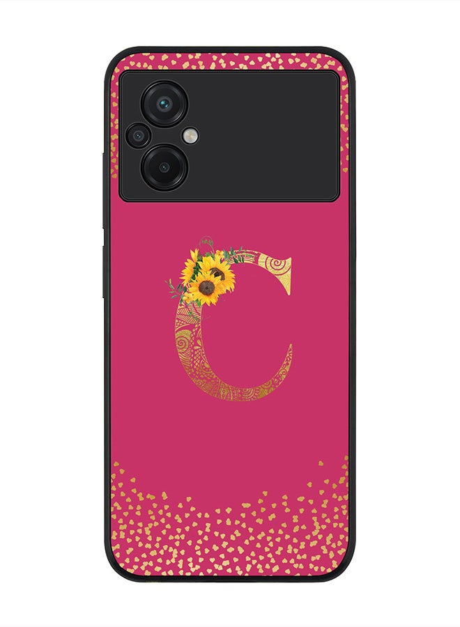 Stylizedd Rugged Black edge case for Xiaomi Poco M5, Slim fit Thin Cover -  Custom Monogram Initial Letter Mandala Floral Pattern Alphabet- C  (Dark Pink Rose ) - Image 1