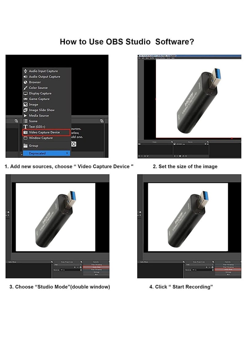 MIGOFAST - Portable Audio Video Capture Cards, HDMI to USB 2.0 1080P 4K Record, Via DSLR Camcorder Action Cam for High Definition Acquisition, Live Broadcasting - Image 1