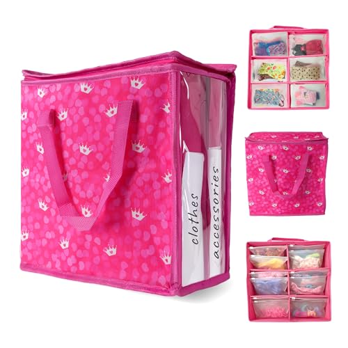 Primo Lines Doll Clothes Accessories Storage Organizer 3 Pink Stackable Bags with Adjustable Dividers 100 Resealable Pouches for Doll Outfits Shoes Small Accessories Waterproof TravelReady - Image 1