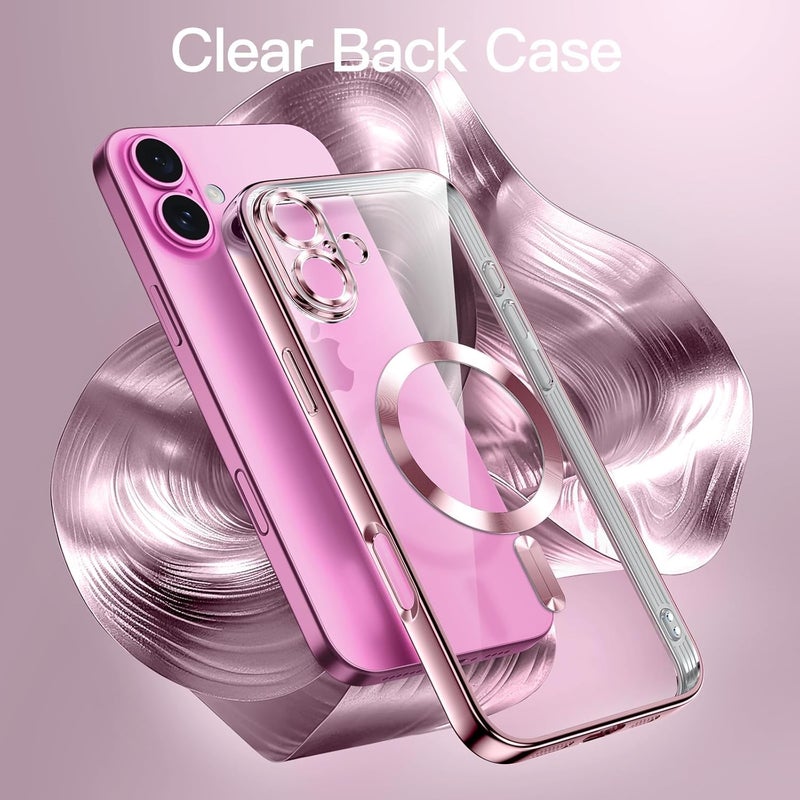 VONZEE Electroplating Transparent Clear Logo Cover TPU Case For iPhone 16 Case, Compatible with Magsafe, Full Body & Individual Camera Protection For Each Lens For Men & Women (Pink) - Image 4