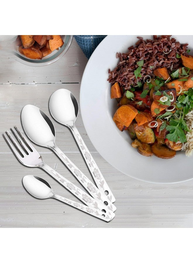 Parage 25 Pieces Shagun Stainless Steel Cutlery Set for Home & Kitchen (Contains: 6 Spoons, 6 Forks, 6 Tea Spoons, 6 Soup Spoons, 1 SS Stand), Spoon Set, Dining Table Stylish, Silver - Image 4