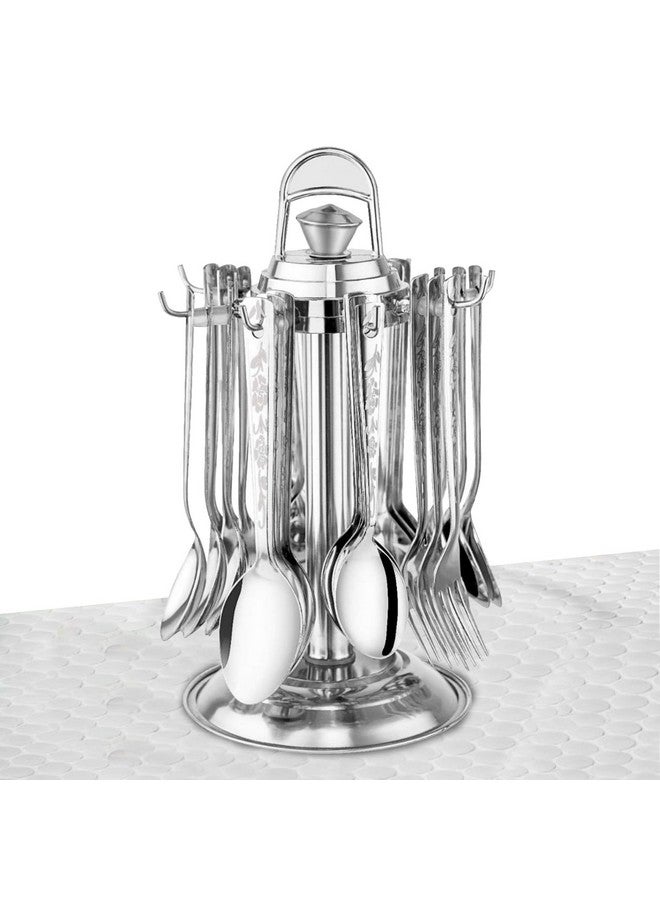 Parage 25 Pieces Shagun Stainless Steel Cutlery Set for Home & Kitchen (Contains: 6 Spoons, 6 Forks, 6 Tea Spoons, 6 Soup Spoons, 1 SS Stand), Spoon Set, Dining Table Stylish, Silver - Image 1