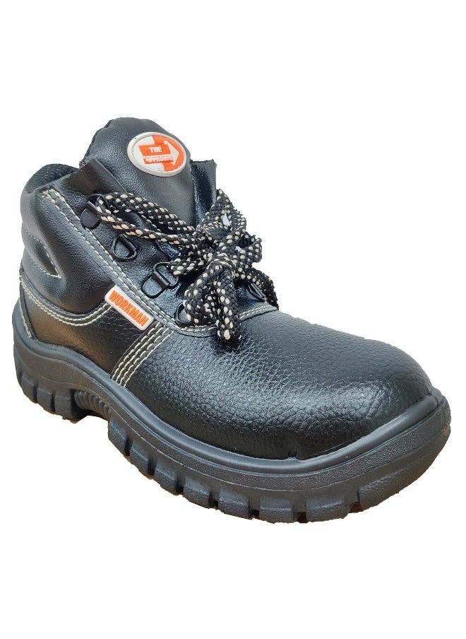 Workman - Arrow Black Leather Safety Shoes for | Bike Learning Safety Shoes | Antistatic, Anti-Slip, Oil & Heat Resistant | Double Density with Steel Toe | Size-43 - Image 1