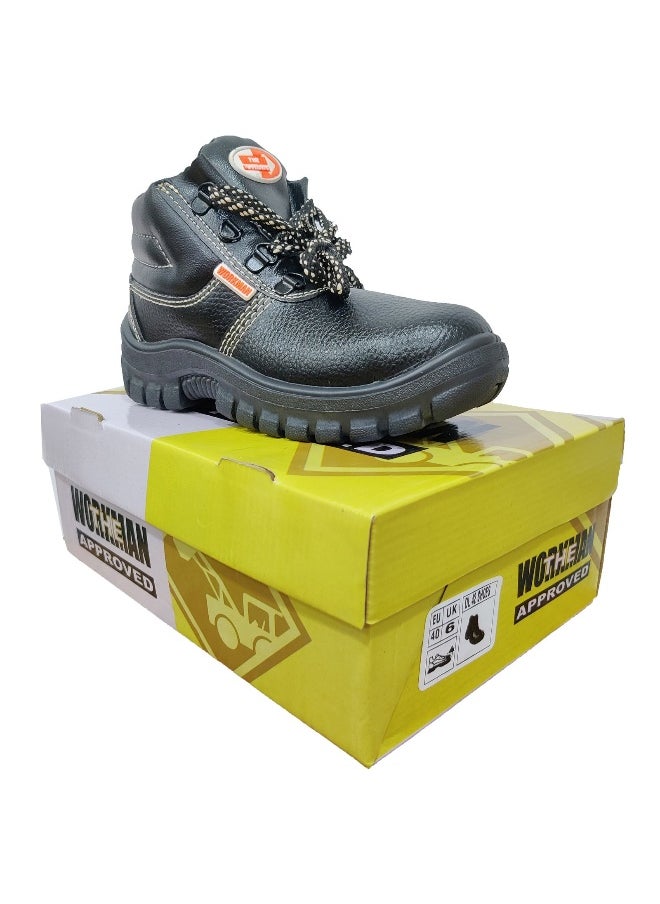 Workman - Arrow Black Leather Safety Shoes for | Bike Learning Safety Shoes | Antistatic, Anti-Slip, Oil & Heat Resistant | Double Density with Steel Toe | Size-43 - Image 1