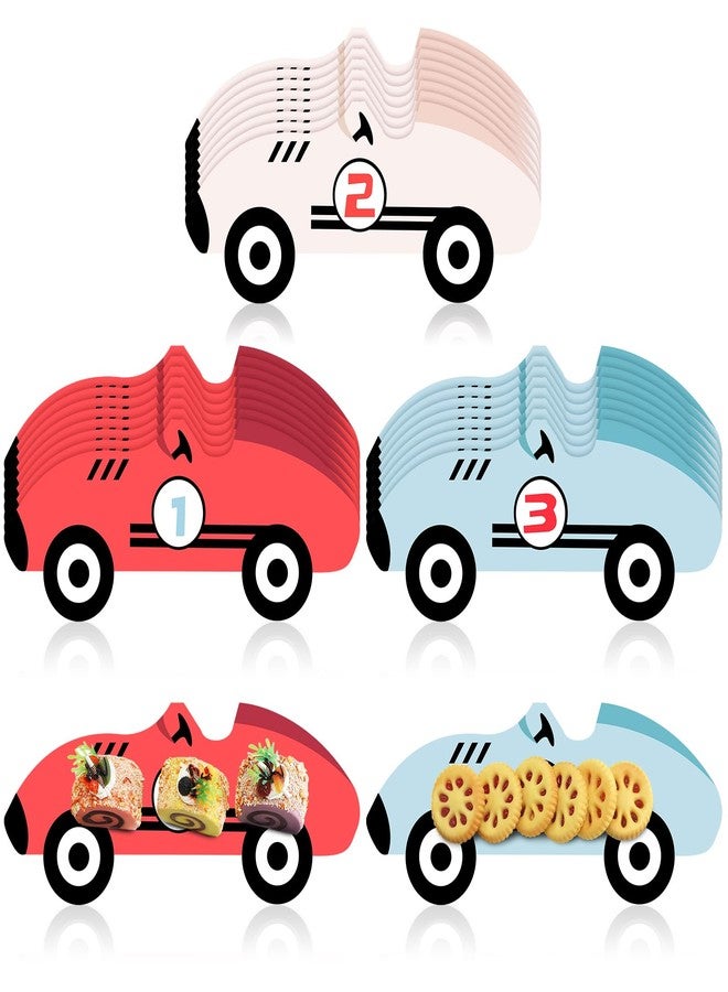 Dunzoom 24 Pack Vintage Race Car Plates Fun Shaped Disposable Cars Birthday Party Plates Number 1-3 for Birthday Party Decorations Tableware Vehicle Theme Supplies - Image 1