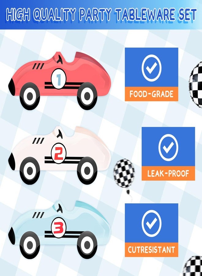 Dunzoom 24 Pack Vintage Race Car Plates Fun Shaped Disposable Cars Birthday Party Plates Number 1-3 for Birthday Party Decorations Tableware Vehicle Theme Supplies - Image 3