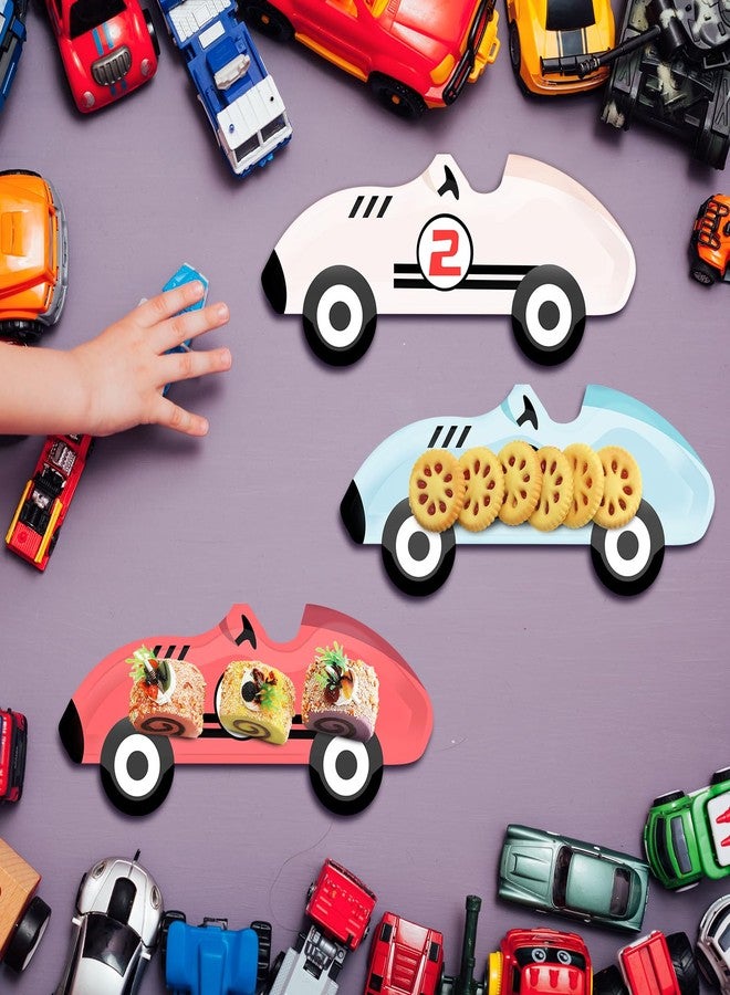 Dunzoom 24 Pack Vintage Race Car Plates Fun Shaped Disposable Cars Birthday Party Plates Number 1-3 for Birthday Party Decorations Tableware Vehicle Theme Supplies - Image 5