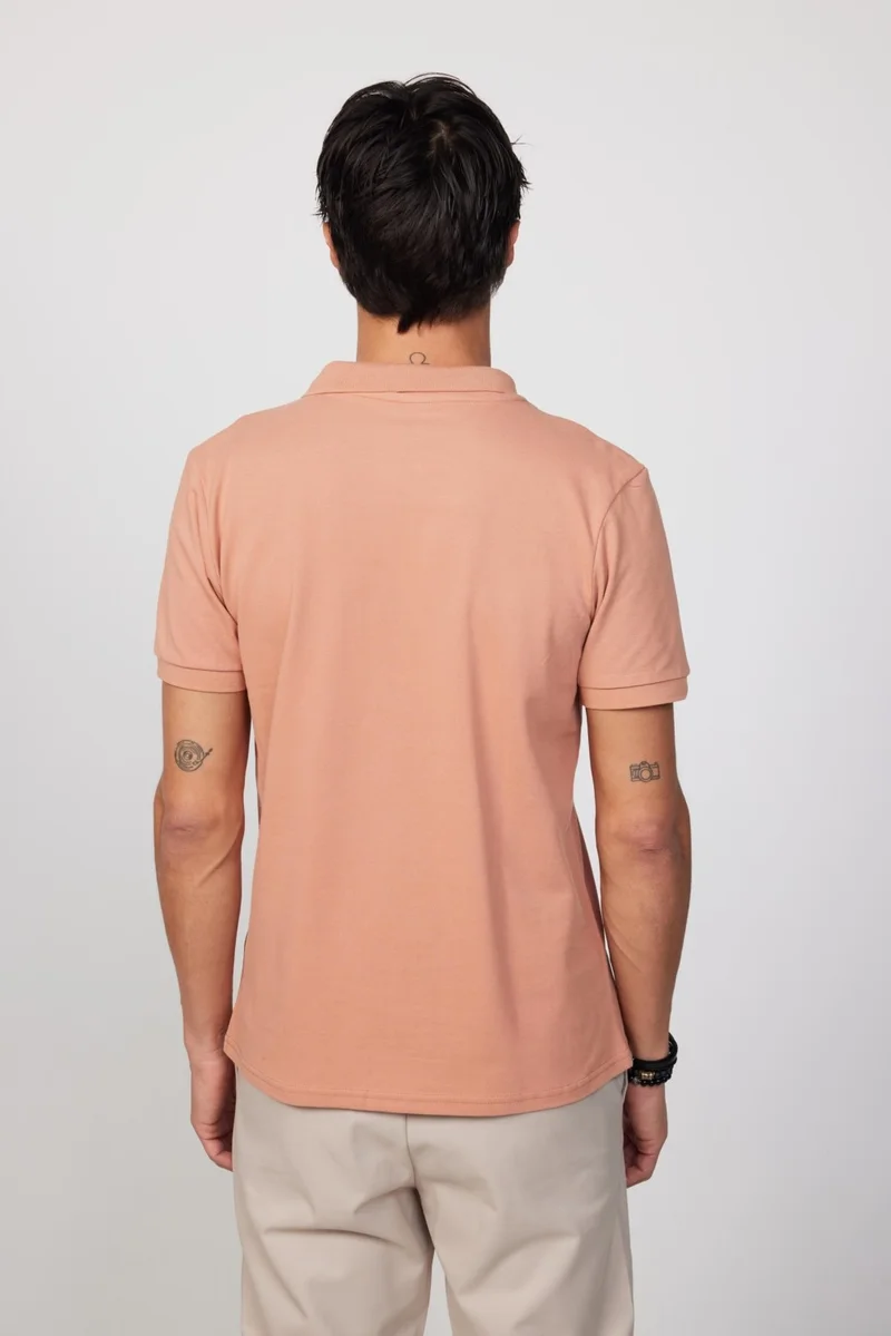 Tudors Men's Slim Fit Narrow Cut Cotton Plain Pique Salmon Color Polo Collar T-Shirt