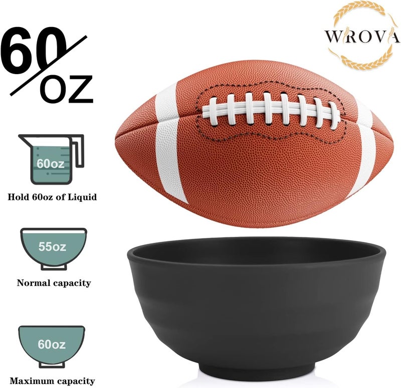 Wrova Wheat Straw Bowls Set 60 OZ Unbreakable Large Cereal Bowls Set of 6 Microwave and Dishwasher Safe Bowls Big Bowls for Camping and Picnic BPA Free Soup Bowl for Serving Oatmeal and Salad Black - Image 3