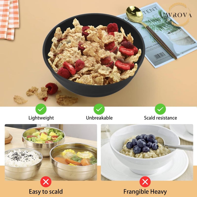 Wrova Wheat Straw Bowls Set 60 OZ Unbreakable Large Cereal Bowls Set of 6 Microwave and Dishwasher Safe Bowls Big Bowls for Camping and Picnic BPA Free Soup Bowl for Serving Oatmeal and Salad Black - Image 4