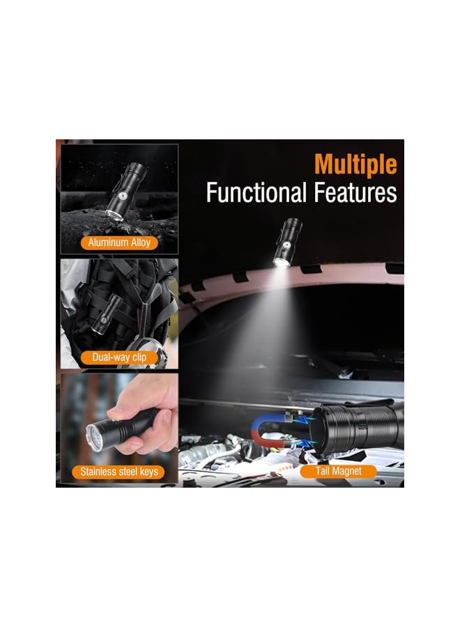 promass Mini EDC Flashlight, Rechargeable High Lumen 2000, Small Powerful Pocket Flashlights with Clip Magnet, USB C Waterproof LED Tiny Flash Light - Image 3