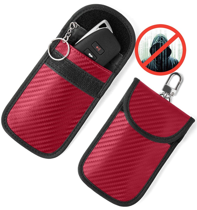 Vammcht Upgraded Faraday Bag for Key Fob (2 Pack), Premium Faraday Key Fob Protectorâ€“ Car RFID Signal Blocking, Car Security Protection, Anti-Theft Pouch, Anti-Hacking Case Blocker Red - Image 1