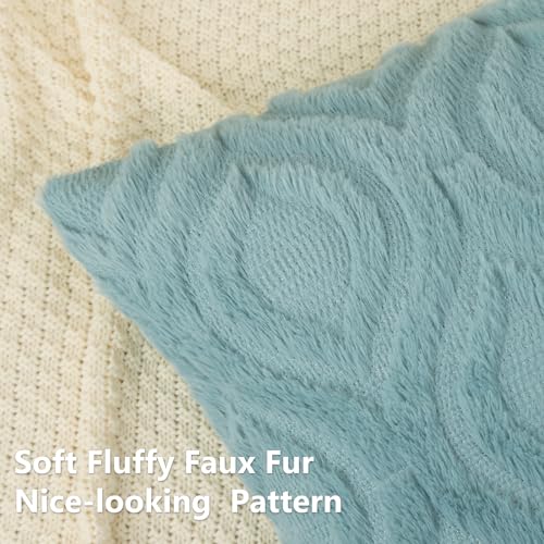 decorUhome Summer Throw Pillow Covers 26x26 Inch Set of 2 Soft Plush Faux Wool Aqua Solid Couch Pillow Covers Accent Euro Sham Farmhouse Neutral Square Pillow Cases for Sofa Bed Living Room - Image 3