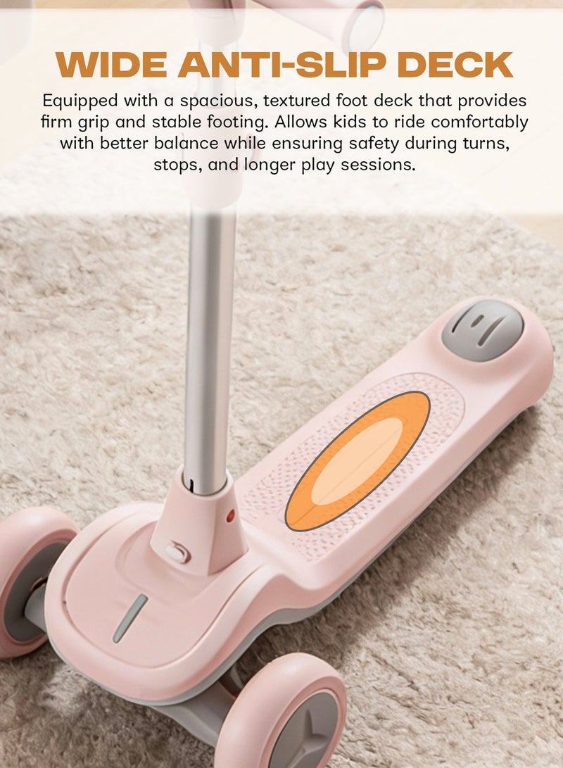 BAYBEE Glyde Skate Scooter For Kids 3 Wheel Kids Scooter With Foldable 4 Height Adjustable Handle Baby Scooter With Led Pu Wheels Smart Kick Scooter For Children 3 To 12 Years Boys Girls Pink - Image 4