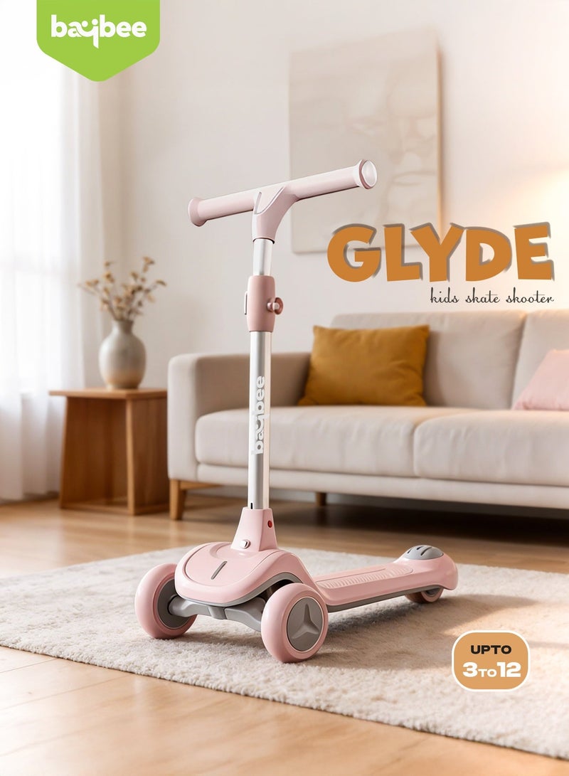 BAYBEE Glyde Skate Scooter For Kids 3 Wheel Kids Scooter With Foldable 4 Height Adjustable Handle Baby Scooter With Led Pu Wheels Smart Kick Scooter For Children 3 To 12 Years Boys Girls Pink - Image 3