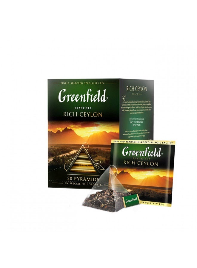 Greenfield Greenfield Rich Ceylon Pyramid Collection 20 Pyramids In Special Foil Sachets Black Tea Finely Selected Speciality Tea - Image 1