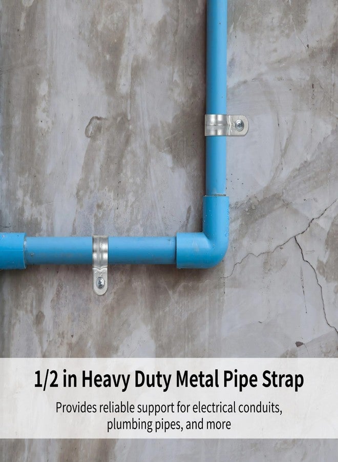 Homaisson 100 PCS 1/2 in Pipe Straps, Rustproof Zinc-Plated Metal Pipe Strap, Heavy Duty Saddle Clamp, Single Mounting Hole P-Type Conduit Clamp for Pipe Mounting, Stable Support - Image 3