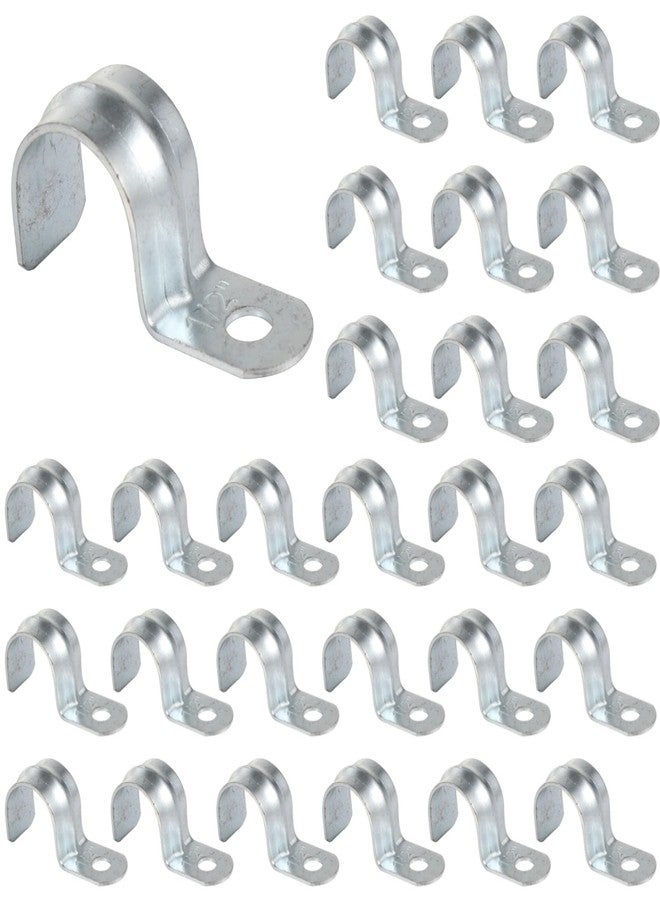 Homaisson 100 PCS 1/2 in Pipe Straps, Rustproof Zinc-Plated Metal Pipe Strap, Heavy Duty Saddle Clamp, Single Mounting Hole P-Type Conduit Clamp for Pipe Mounting, Stable Support - Image 1