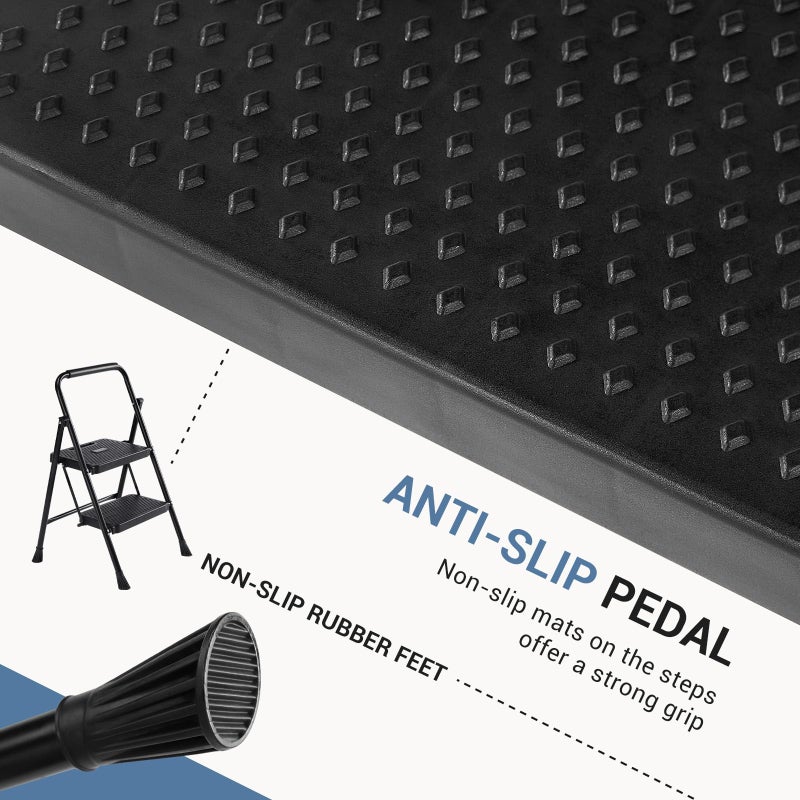 DUMOS Step Ladder, 2 Sturdy Step Stool with Anti-Slip Pedal & Comfortable Handrail, Portable Heavy Duty Step Stool for Kitchen, Garage & Outdoor Use, 800lbs, Black - Image 3