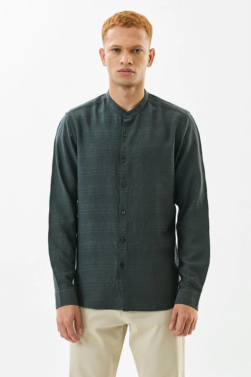 SNITCH Dark Green Textured Long Sleeve Slim Fit Shirt