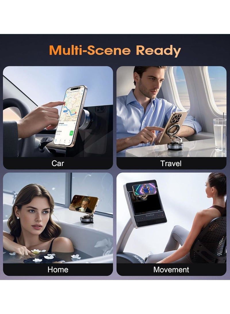 SYOSI Zinc Alloy Phone Stand,2025 Upgraded Suction Cup Phone Mount 360°Rotation, Vacuum Magnetic Car Holder for MagSafe Compatible With iPhone 16, 15, 14, 13, 12 & Android Phones (Black) - Image 5