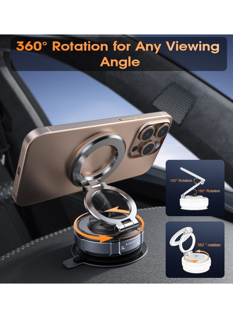 SYOSI Zinc Alloy Phone Stand,2025 Upgraded Suction Cup Phone Mount 360°Rotation, Vacuum Magnetic Car Holder for MagSafe Compatible With iPhone 16, 15, 14, 13, 12 & Android Phones (Black) - Image 4