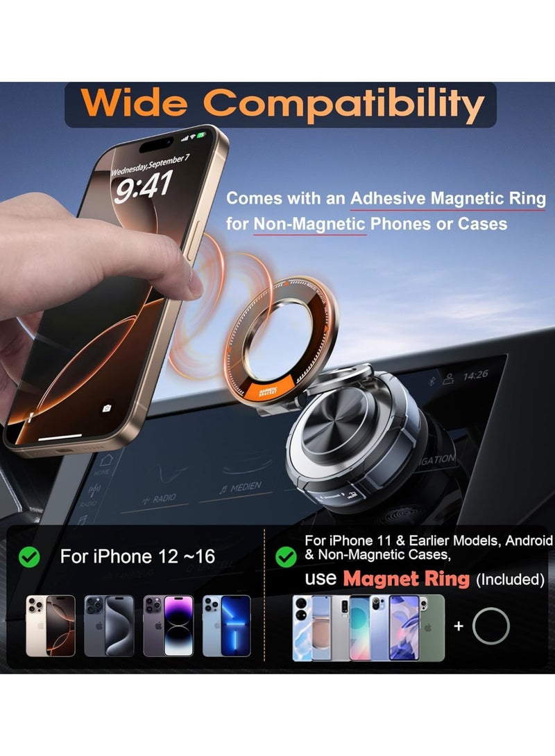 SYOSI Zinc Alloy Phone Stand,2025 Upgraded Suction Cup Phone Mount 360°Rotation, Vacuum Magnetic Car Holder for MagSafe Compatible With iPhone 16, 15, 14, 13, 12 & Android Phones (Black) - Image 3