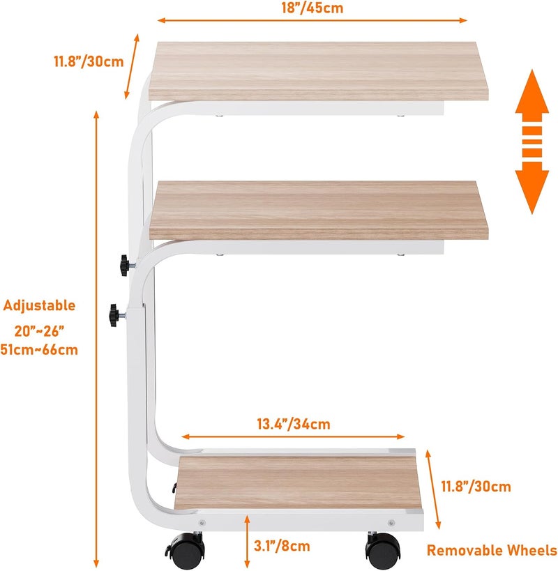 SIMPDIY Side Table Height Adjustable End Table Side Table with 4 Wheels for Sofa Bedroom Living Room Office, Small Coffee Table, Side Tables for Small Spaces, Stable, Heavy Duty Iron, White Oak - Image 3