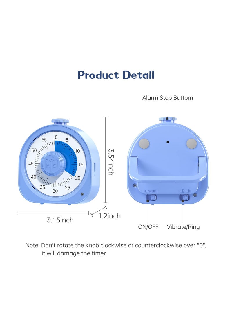 SYOSI - Timer Rechargeable 60 Minute Visual Timer Desk Countdown Time Clock for Kids and Adults, Kitchen Timer Cooking Pomodoro Timer Productivity, Time Management Tool for Teaching Classroom (Blue) - Image 1
