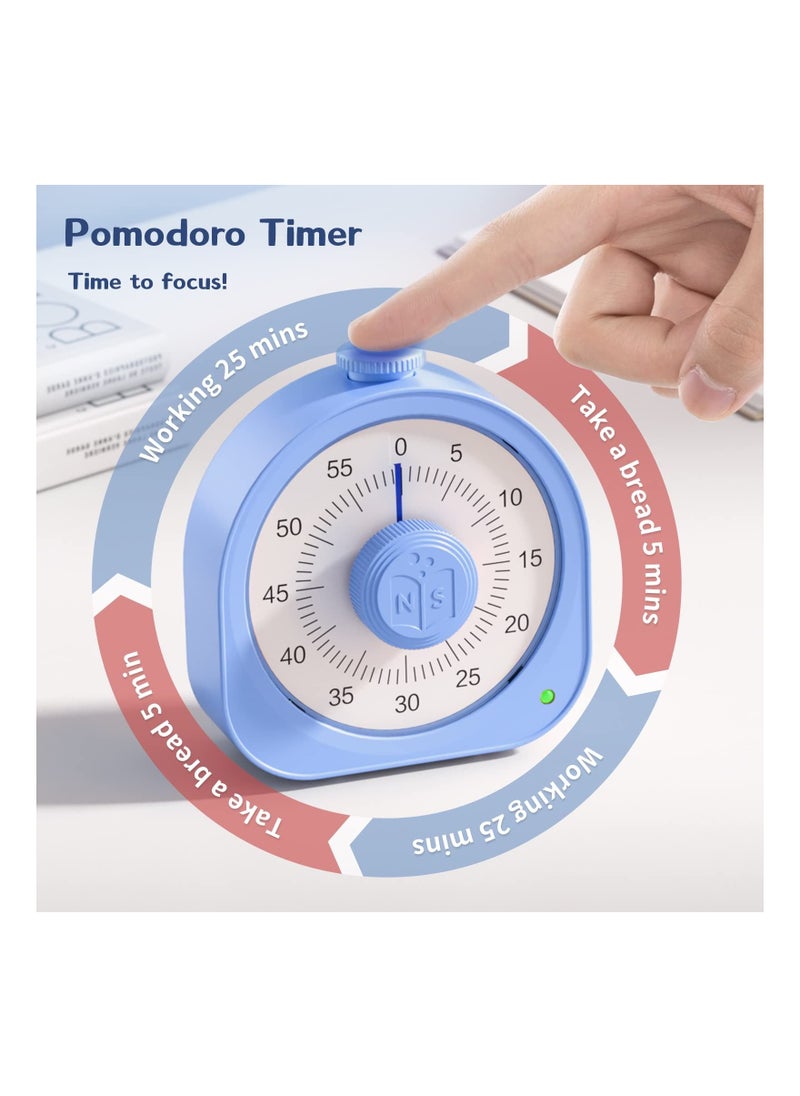 SYOSI - Timer Rechargeable 60 Minute Visual Timer Desk Countdown Time Clock for Kids and Adults, Kitchen Timer Cooking Pomodoro Timer Productivity, Time Management Tool for Teaching Classroom (Blue) - Image 1