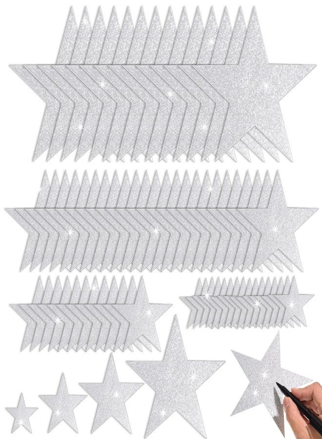FOBSME 180 Pcs Silver Glitter Star Cutouts,4 Sizes - Image 1