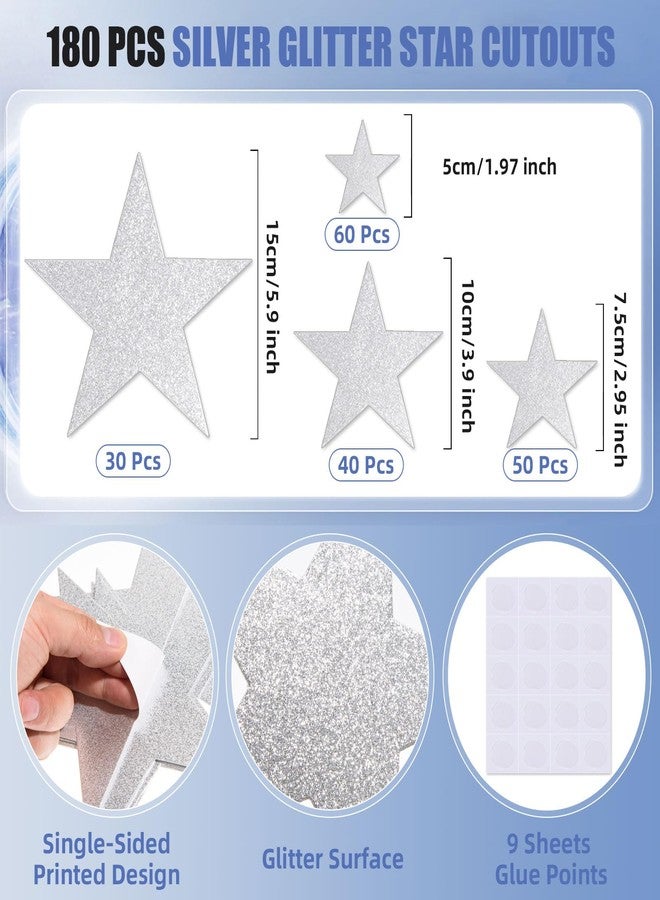 FOBSME 180 Pcs Silver Glitter Star Cutouts,4 Sizes - Image 2