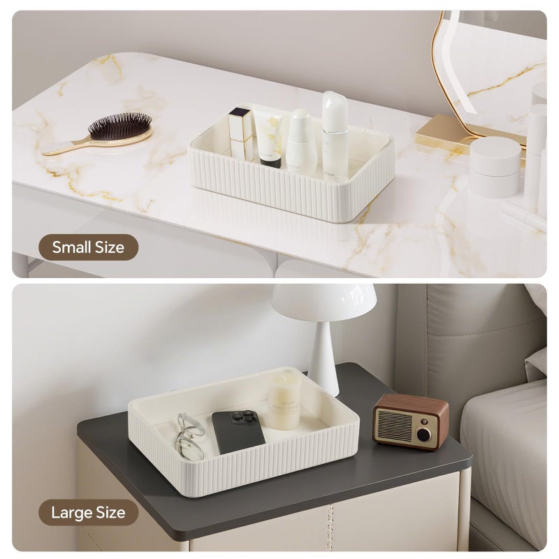 MEIBOOCH Desk Organizer Tray, PU Leather Valet Tray Nightstand Organizer Cologne Perfume Trays for Men Women, Decorative Vanity Trays Key Bowl Trinket Dish (2, Ivory, Large+Small) - Image 5