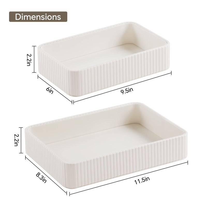 MEIBOOCH Desk Organizer Tray, PU Leather Valet Tray Nightstand Organizer Cologne Perfume Trays for Men Women, Decorative Vanity Trays Key Bowl Trinket Dish (2, Ivory, Large+Small) - Image 4