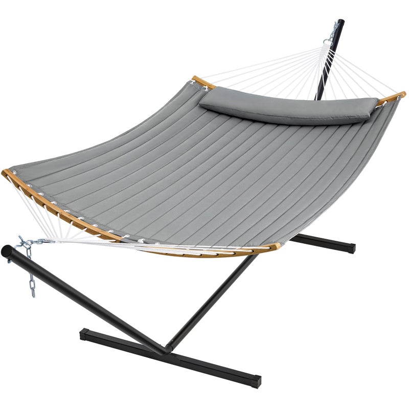 SUPERJARE Hammock with Stand 2 Person Heavy Duty Hammock Frame Detachable Pillow  Strong CurvedBar  Portable Carrying Bag Perfect for Outdoor  Indoor  Gray