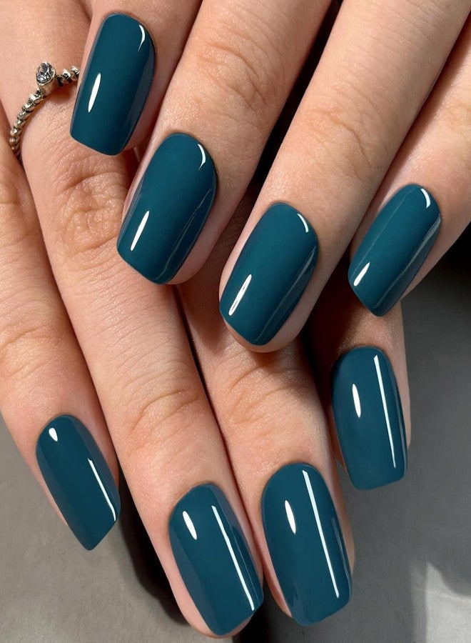 WAFOLOZE Blue Press On Nails - Short Square, Glue On, 16 Sizes - 32Pcs Reusable Soft Gel Artificial False Nails Tips Kit - Image 1