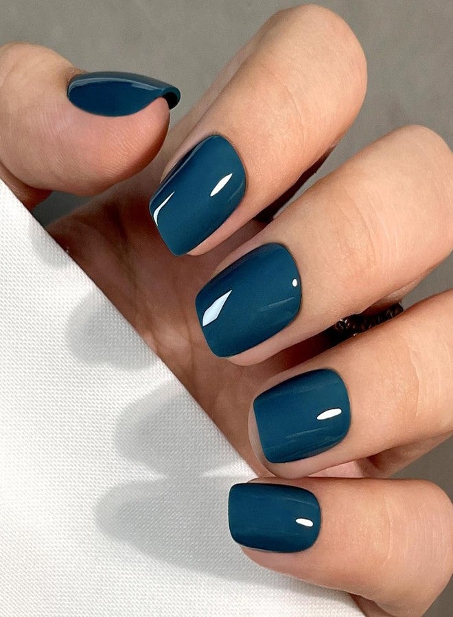 WAFOLOZE Blue Press On Nails - Short Square, Glue On, 16 Sizes - 32Pcs Reusable Soft Gel Artificial False Nails Tips Kit - Image 2