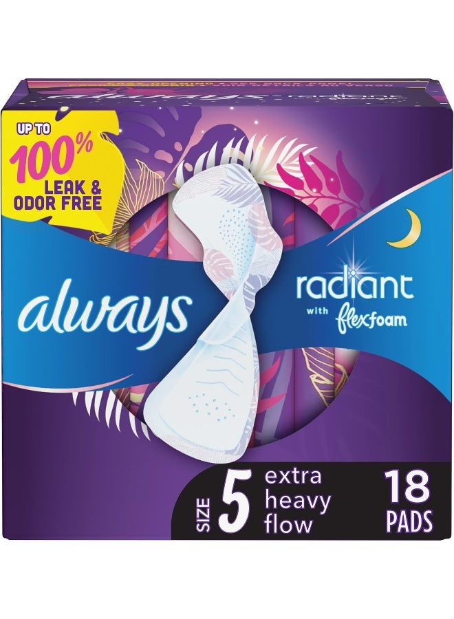 Always Radiant Flexfoam Pads for Women, Size 5, Extra Heavy Overnight Absorbency, With Wings, Scented, 18Count - Image 1
