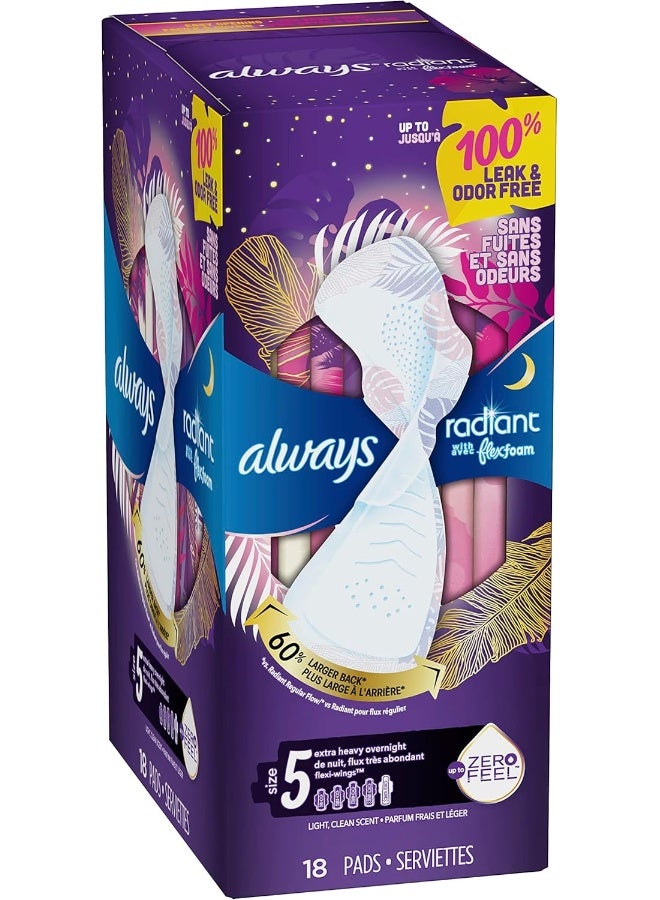 Always Radiant Flexfoam Pads for Women, Size 5, Extra Heavy Overnight Absorbency, With Wings, Scented, 18Count - Image 2