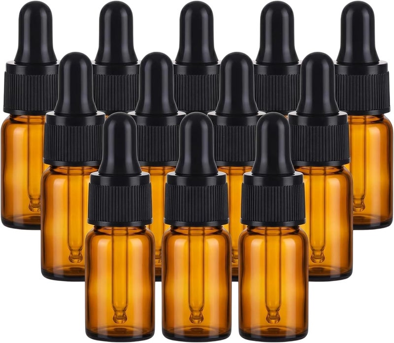ericotry 2ml 5/8 Dram Refillable Amber Glass Essential Oil Bottles with Glass Eyed Droppers Makeup Cosmetic Sample Container Bottle Jar for Essential Oil Aromatherapy Use Pack of 12 (2ml) - Image 1