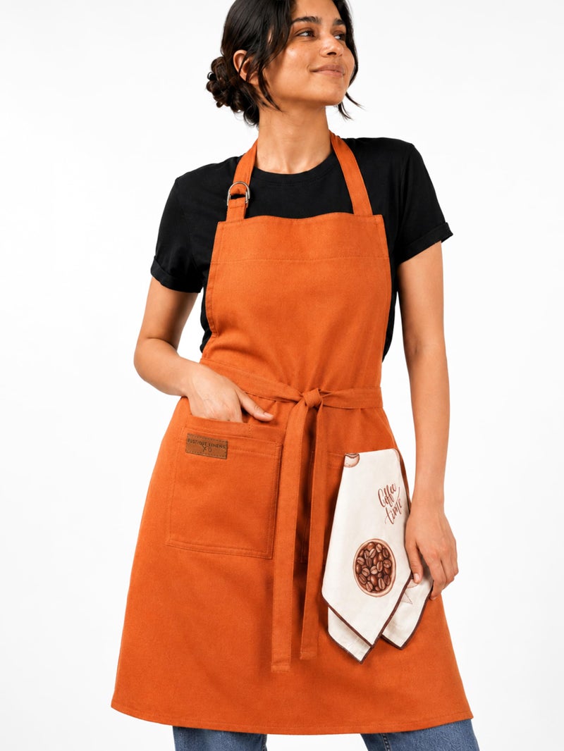 RUSTIQUE LINENS Kitchen Apron – 100% Cotton, Adjustable Neck strap, Large Pocket – Unisex Apron for Men & Women – Cooking, Baking, BBQ, Gardening – Ochre - Image 1