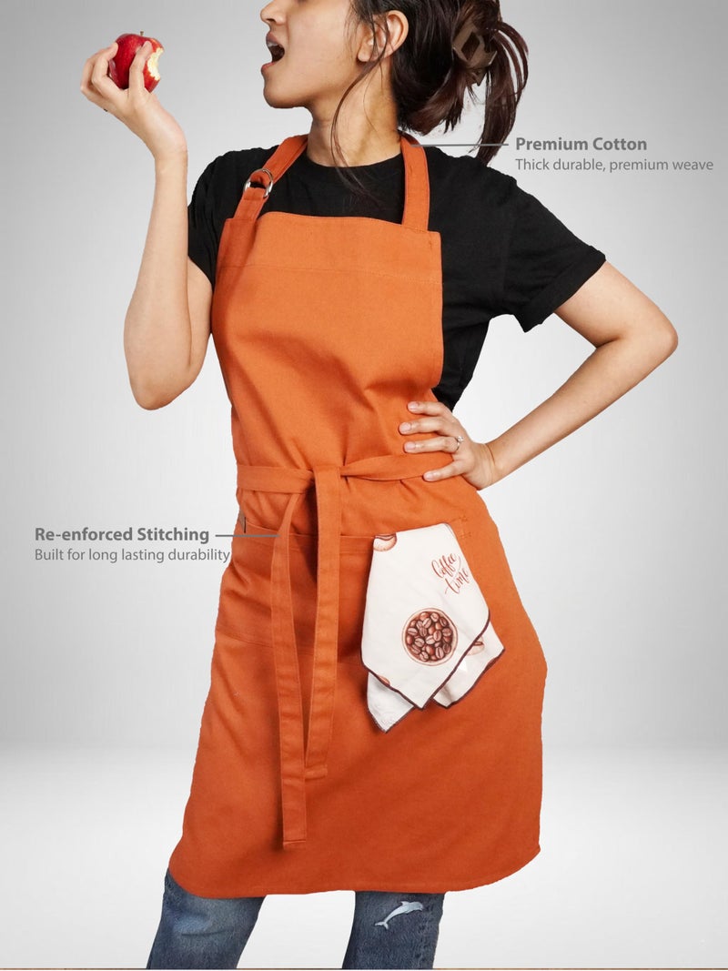 RUSTIQUE LINENS Kitchen Apron – 100% Cotton, Adjustable Neck strap, Large Pocket – Unisex Apron for Men & Women – Cooking, Baking, BBQ, Gardening – Ochre - Image 3