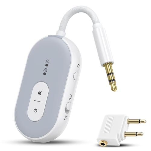 OQIMAX Bluetooth 5.3 Adapter for Airplane, Bluetooth Transmitter Receiver for 2 AirPods or BT Devices, Low Latency, Audio Adpater with 3.5mm Jack & RCA Cable for TV PC Gym Switch Car/Home Stereo - Image 1