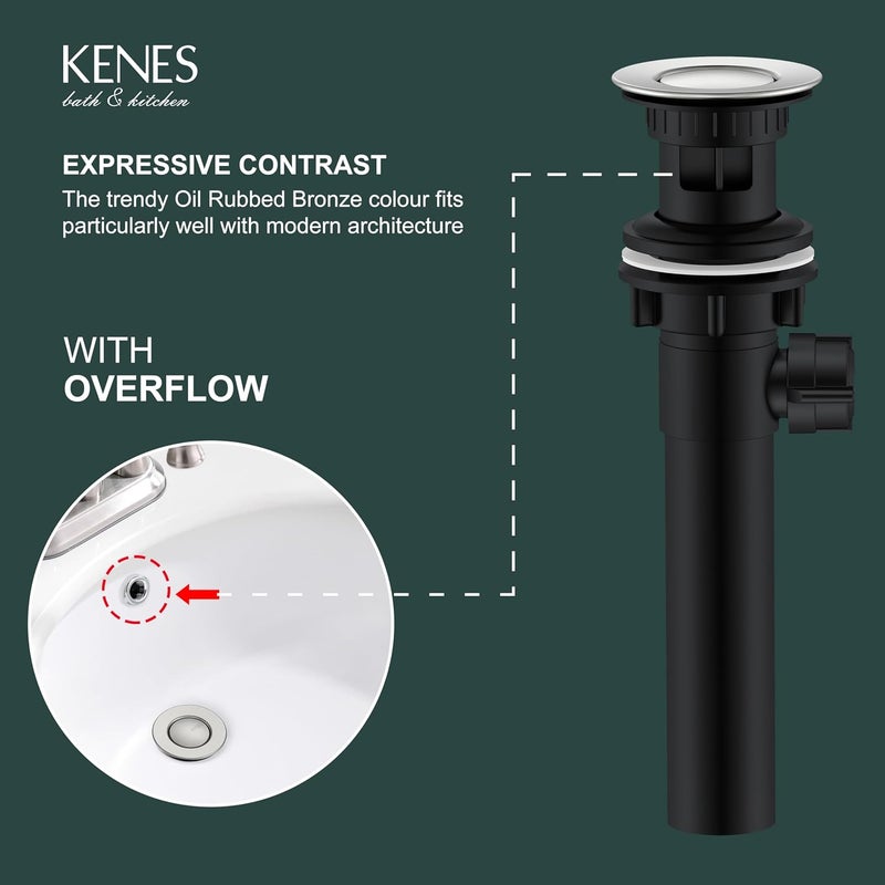 KENES Bathroom Sink Drain Stopper Assembly with Lift Rod, Brushed Nickel Sink Drain with Overflow, Lavatory Pop Up Drain Assembly for Bathroom Vanity Sink, LJ-P701 - Image 3