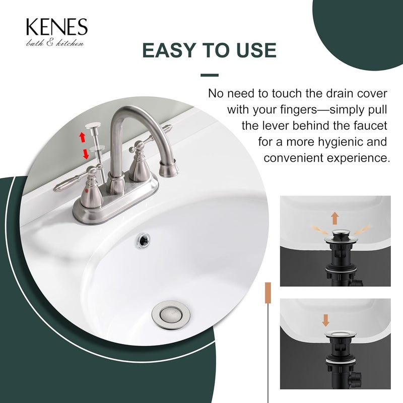 KENES Bathroom Sink Drain Stopper Assembly with Lift Rod, Brushed Nickel Sink Drain with Overflow, Lavatory Pop Up Drain Assembly for Bathroom Vanity Sink, LJ-P701 - Image 4